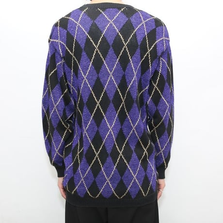 Argyle Pattern Lame Knit Cardigan