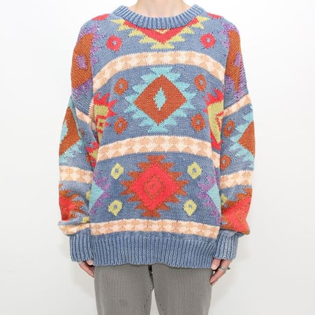 Native Pattern Ramie × Cotton Knit Sweater