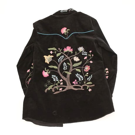 Flower Embroidery Corduroy Western L/S Shirt
