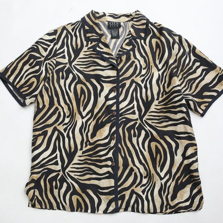 Zebra Pattern Open Collar Silk S/S Shirt