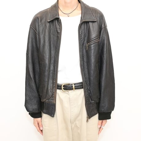 Euro Vintage Rib Leather Jacket Black