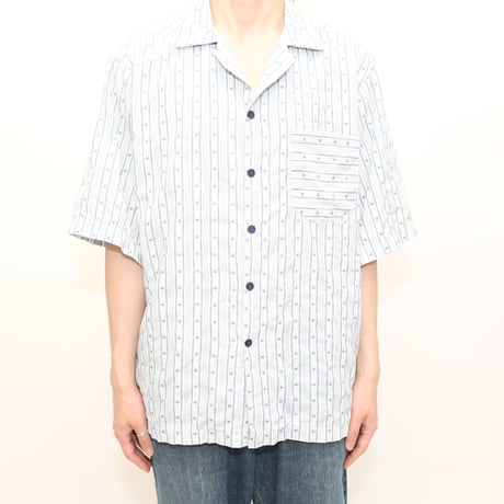 Star & Striped Pattern Open Collar S/S Shirt