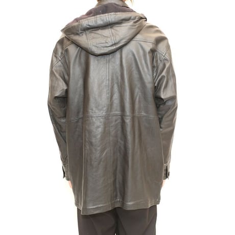 Black Leather Hooded Coat