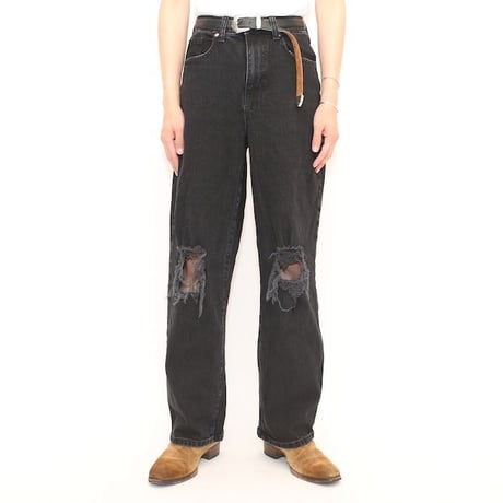 Black Denim Damage Baggy Pants