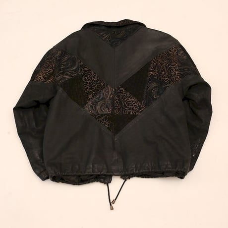 Patchwork Design Black Leather Jacket