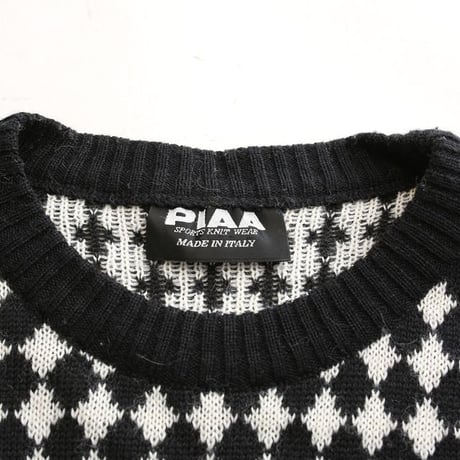 Black × White Patterned  Knit Sweater MADE IN ITALY