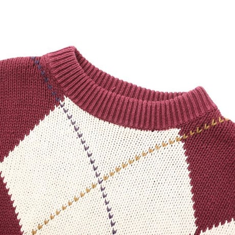Argyle Pattern Ramie Cotton Knit Sweater