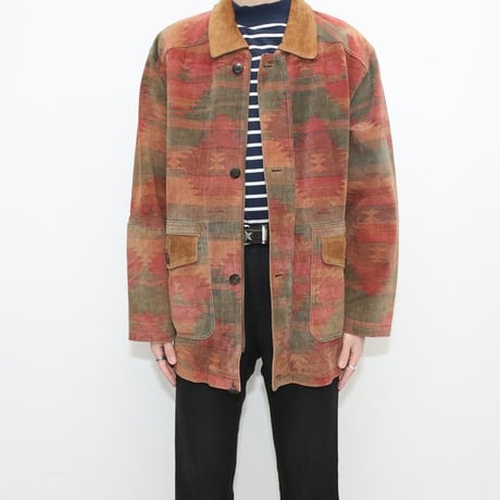 Native Pattern Suede Coat