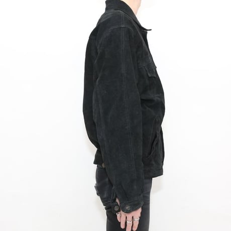 Vintage Trucker Type Black Suede Jacket