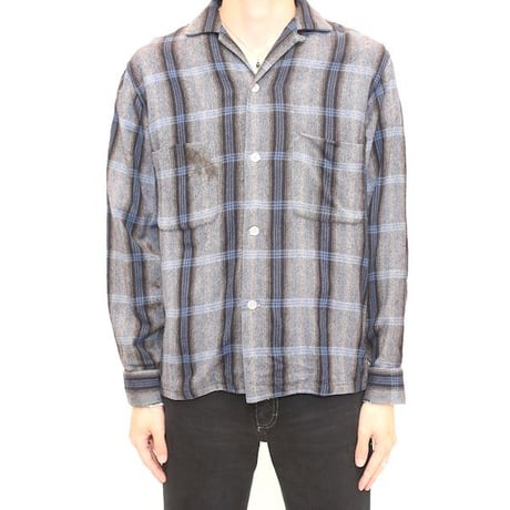 60's Open Collared Check Wool L/S Shirt