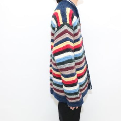 Multi Border Pattern Wool Knit Cardigan