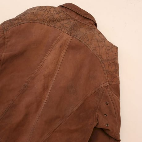 Patchwork Design Brown Leather Jacket