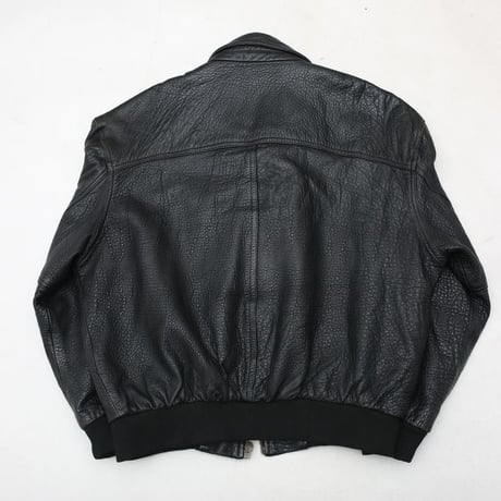 Black Rib Leather Jacket Loose Silhouette