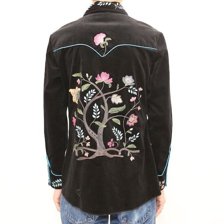 Flower Embroidery Corduroy Western L/S Shirt