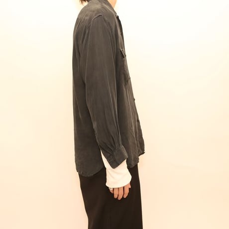 Open Collar Silk L/S Shirt Black