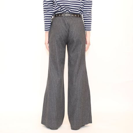 Striped Pattern Wide Flared Wool Slacks Pants