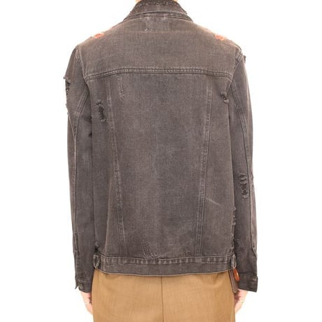 Flower Embroidery Black Denim Jacket