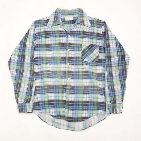 70s Plaid Print Flannel Open Collar Shirt