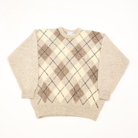 Argyle Pattern Shetland Wool Knit Sweater