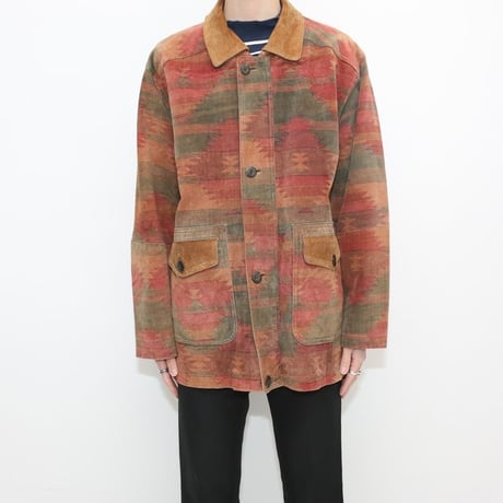 Native Pattern Suede Coat
