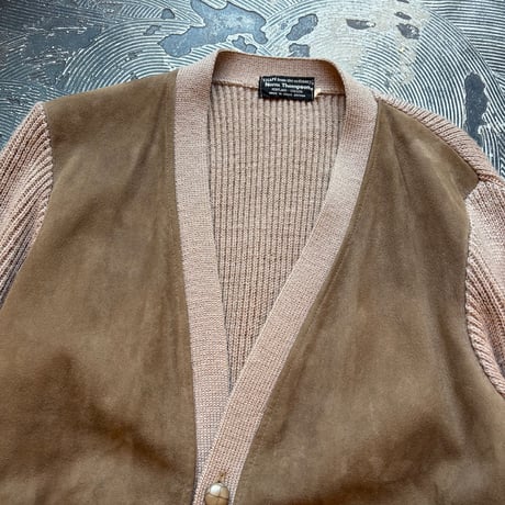 Norm Thompson Suede × Wool Knit Cardigan MADE IN GREAT BRITAIN