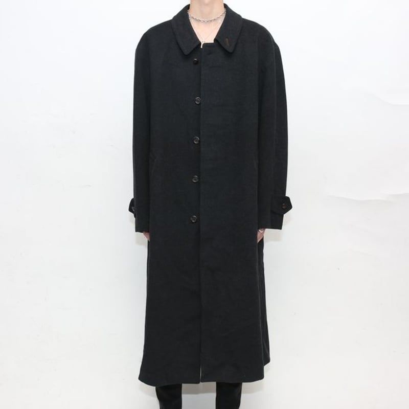 lownn コート coat ウール 黒 オーバーサイズフィットウール混トレンチコート - ブラック