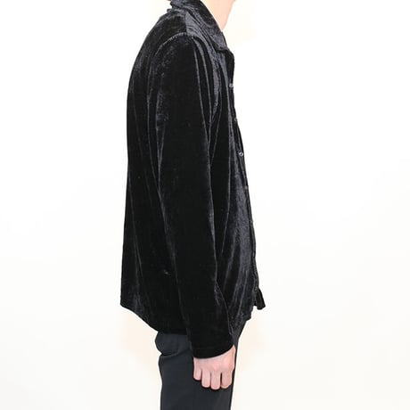 Black Velour Open-Collared Shirt