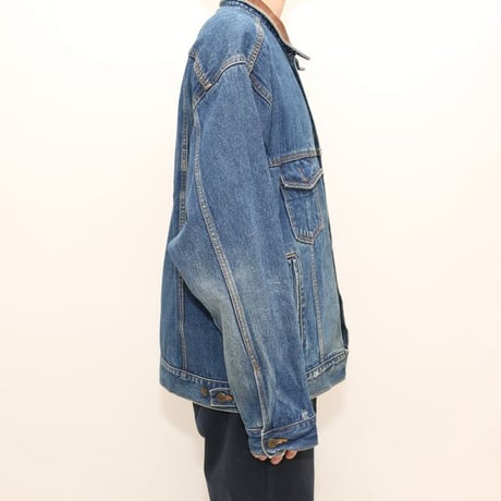 Marlboro Leather Collared Denim Jacket Loose Silhouette