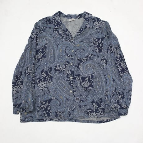 Paisley Pattern Open Collar Rayon L/S Shirt