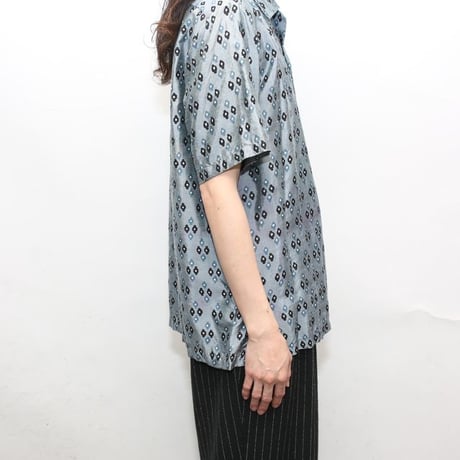 Vintage Patterned Open Collar Silk S/S Shirt