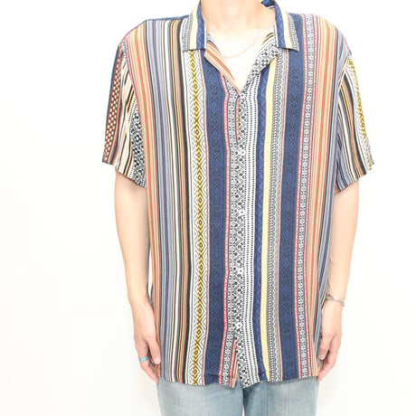 Stripe Pattern Viscose S/S Shirt