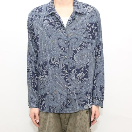 Paisley Pattern Open Collar Rayon L/S Shirt