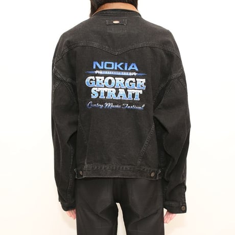 Leather Collared Black Denim Jacket Loose Silhouette
