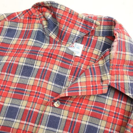 70s Plaid Print Flannel Open Collar Shirt