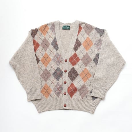 Argyle Pattern Wool Knit Cardigan MADE IN IRELAND