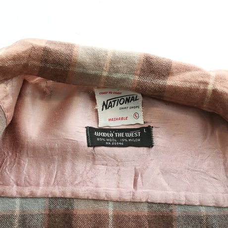 60's Open Collared Plaid  Wool L/S Shirt