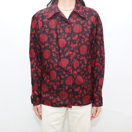 Flower Pattern Open Collared Rayon Shirt