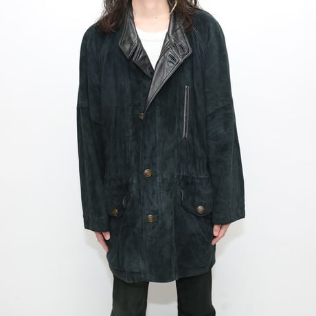 Black Nubuck Leather Coat