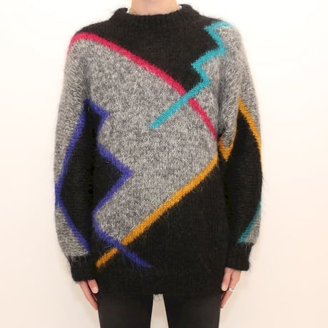 Patterned Mohair Wool Knit Sweater