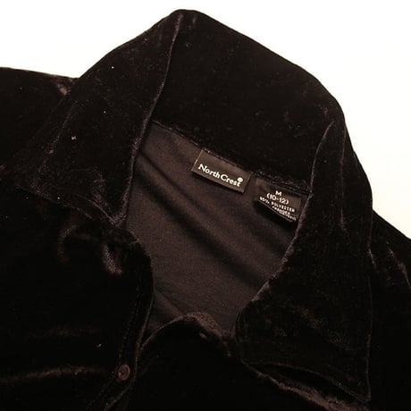 Black Velour Open-Collared Shirt