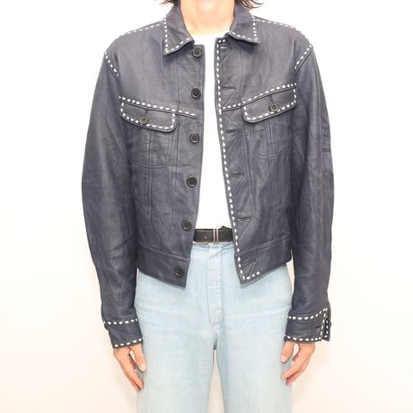 Stitch Design Leather Trucker Jacket