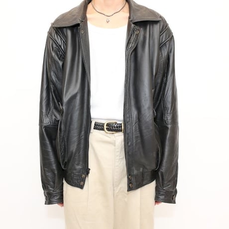 Euro Vintage Black Lamb Leather Jacket Loose Silhouette