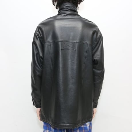 Stand up Collar Black Leather Jacket