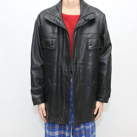 Stand up Collar Black Leather Jacket