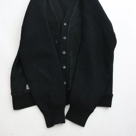 Vintage Wool × Suede Leather Checkerboard Design Cardigan