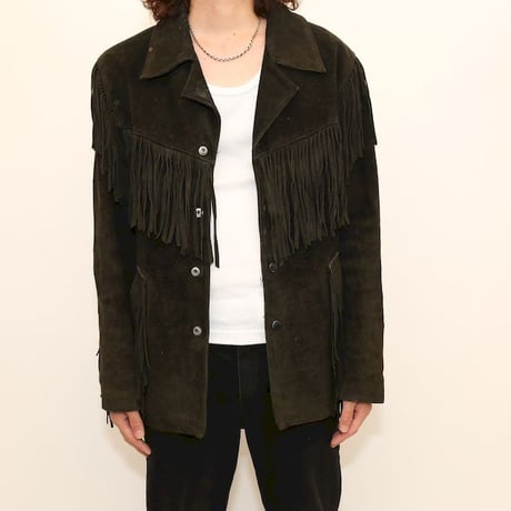 Black Suede Fringe Leather Jacket