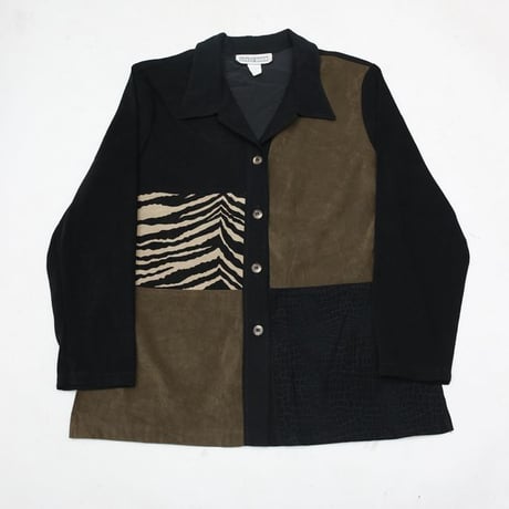 Patchwork Design Open Collar Fake Suede L/S Shirt
