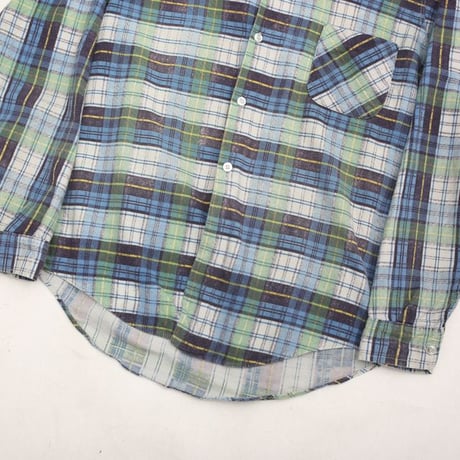 70s Plaid Print Flannel Open Collar Shirt
