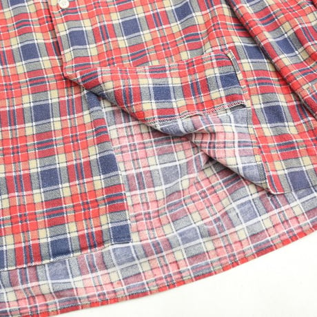 70s Plaid Print Flannel Open Collar Shirt
