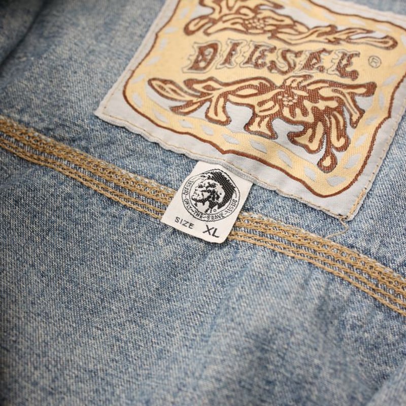 90s Diesel Leather Collar Denim Jacket MADE IN